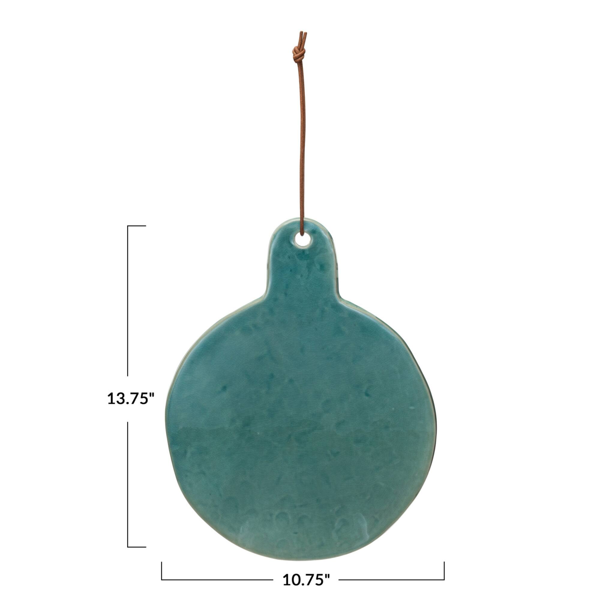 Hello Honey® 13.75" Aqua Round Stoneware Cheese Board with Leather Tie